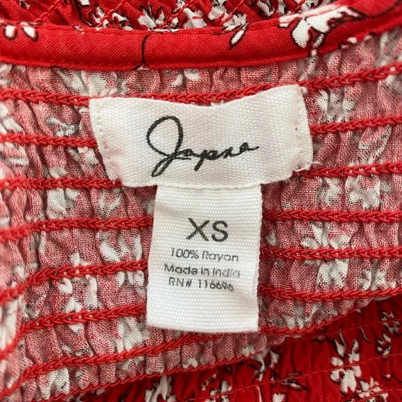 EUC Women Floral Shirred V Neck Crop Top Long Sleeve Red XS - Picture 6 of 8